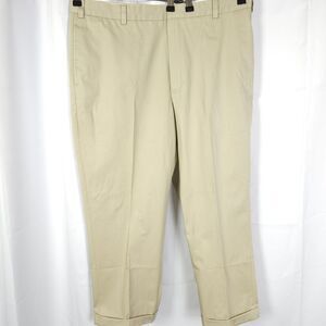 LL Bean Mens 38x27 Beige Flat Front Cuffed Cotton High Rise Chino Khaki Pants